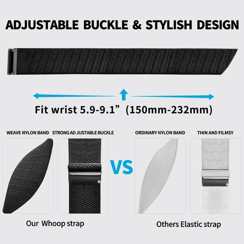 BLAYKE Replacement Bands for Whoop 4.0 - Nylon Knit Watch Strap Wristband with Titanium Buckle, Comfortable and Durable Fitness & Activity Tracker Accessories (Black)