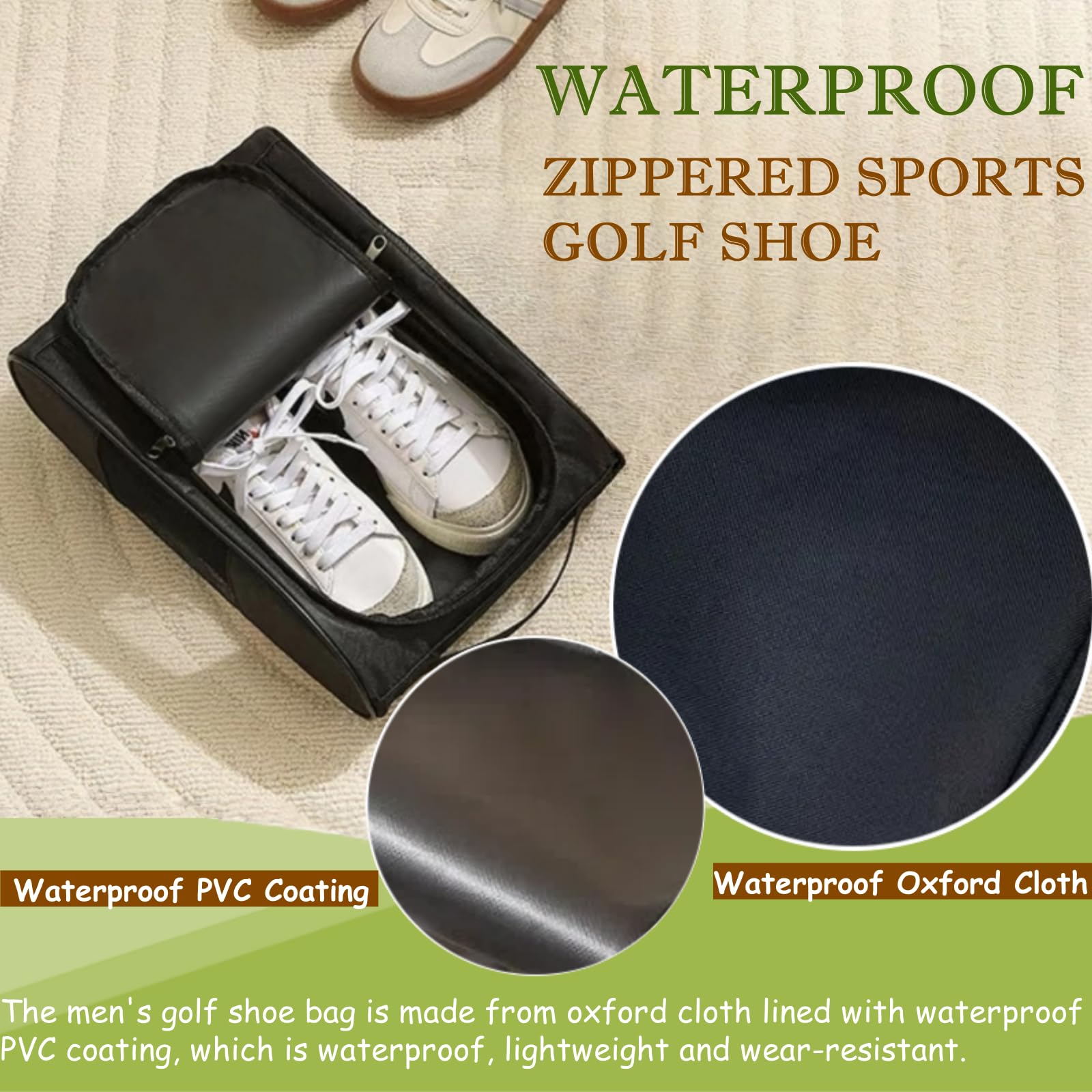 Suaetiai Golf Shoe Bag for Men Women, Mesh Shoe Bags for Travel, Water Proof Ventilation Golf Shoes Bag, Outdoor Shoe Carrier with Zippered and Handle (Black/Black-2PCS)