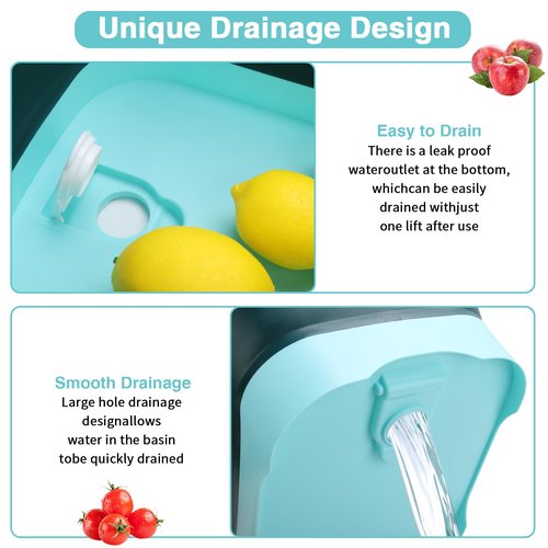 Collapsible Dish Basin with Drain Plug and Portable Sink, 11L(2.91 Gallon) collapsible Bucket with Sink, FoldableWash Basin for Station Campin/Camping/Rv/Kitchen (Green)
