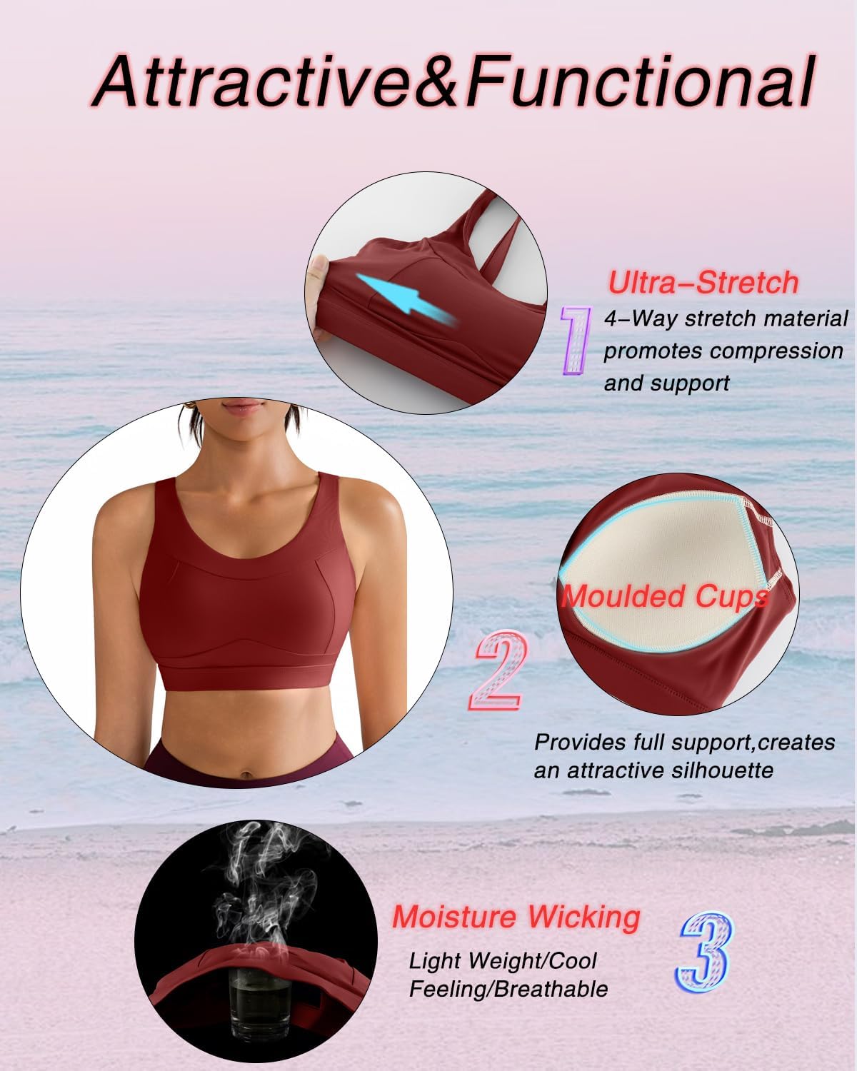 RUNNING GIRL High Impact Sports Bra - Racerback Workout Crop Top for Women | Comfortable Longline Design