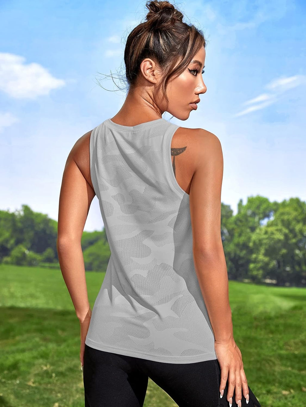 OYOANGLE Women's Camo Print Workout Tank Top - Sleeveless Active Gym Shirt for Yoga & Running