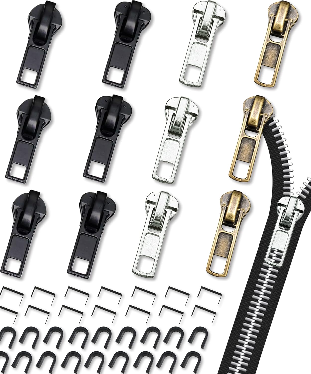 Zipper Repair Kit - Universal #5 Slider Replacement Kit | 52 Pcs for Jackets, Coats & More
