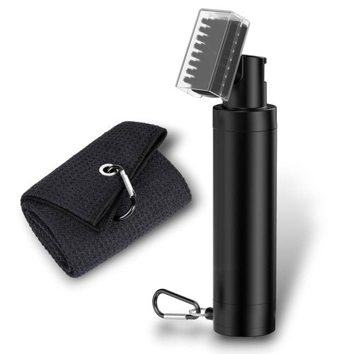 Elevate & Co Golf Brush & Towel Set - Anti-Leak Wet Cleaning Kit with Nylon-Bristle Brush, Easy Pump System, and Absorbent Towel - Golf Accessories for Clean Clubs & Better Performance