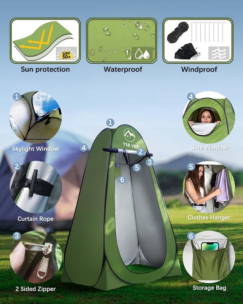 Camping Toilet with Pop-Up Privacy Tent and Liquid Waste Gel, Portable Toilet with Large Tent and Camping Lantern, Ergonomic Potty Provides Enhanced Comfort, Suitable for All Ages