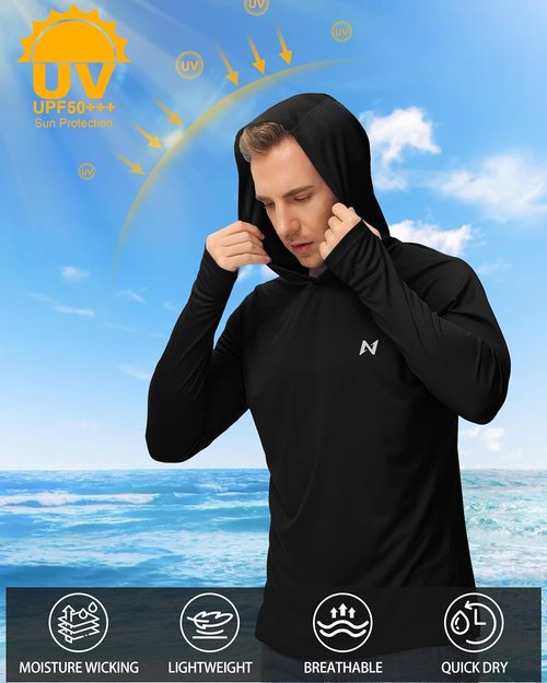 Isnowood Sun Shirt - UPF 50+ Men's Long Sleeve Fishing Hoodie | UV Protection for Swimming & Hiking