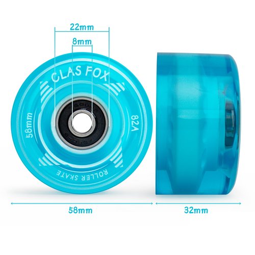 CLAS FOX Roller Skate Wheels Outdoor or Indoor 58mm32mm 82A (Set of 8) (Blue)