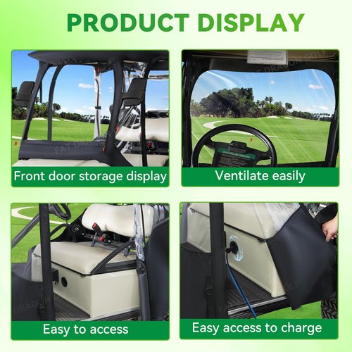Panglong 4 Passenger Club Car DS Enclosure, Polyester Enclosure with 2 Zipper Door and 4 Side Clear Windows, Waterproof DS Rain Cover fit 4 Passenger Club Car DS Golf Cart