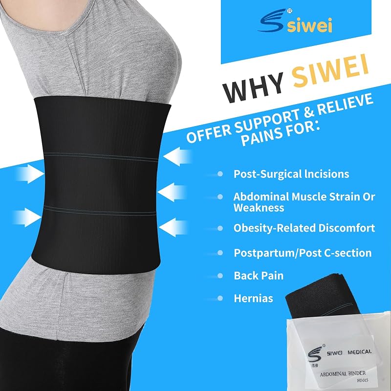 Abdominal Binder Post Surgery 45–60 Inch 3-Panel Latex-Free Black Belly Wrap
