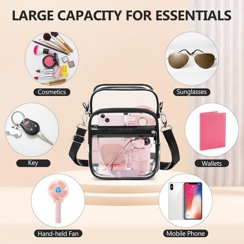 Blvornl Clear Crossbody Bag - Adjustable Shoulder Strap, Stadium Approved PVC Messenger Bag