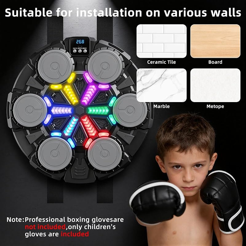Bluetooth Wall-Mounted Boxing Machine with Lights and Gloves for Kids & Adults