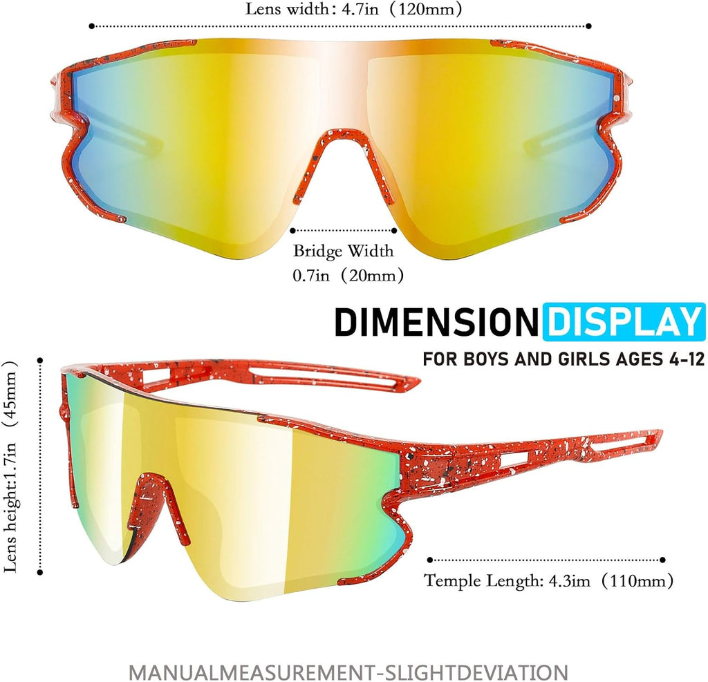 Skiennix Kids Sunglasses - UV400 Protection for Youth Baseball, Cycling & Running | 3-Pack for Ages 4-12