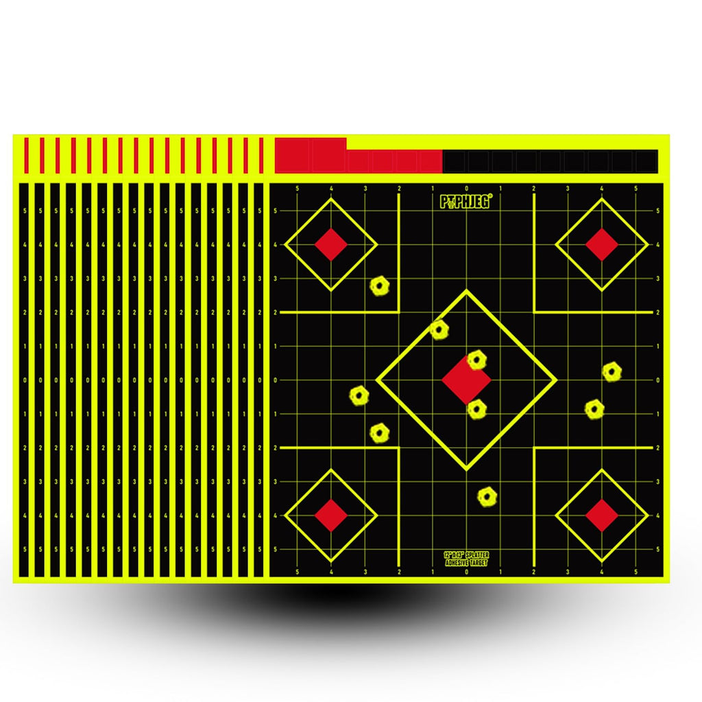 PTPHJEG 12x13 Inch Splatter Adhesive Fluorescent Yellow Shooting Target Stickers - Compatible with Handguns, Rifles, BB Guns, Airsoft, Pellet Guns (25 Pack)
