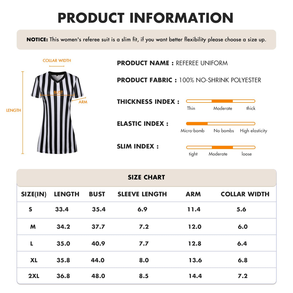 redgino Women's Referee Shirt Dress Official Black and White Stripe Ref Umpire Jersey for Basketball Football Hockey Halloween Costume & Waitresses V-Neck M