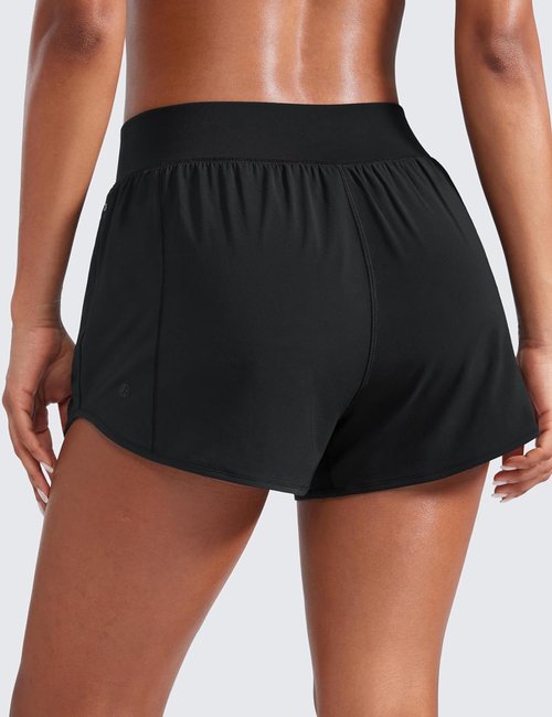 CRZ YOGA Running Shorts for Women - Quick Dry Mesh Liner, Mid Flat Waist, Zipper Pocket, 3" Length