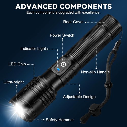 ALSTU Flashlight Rechargeable LED High Lumens - 99,000lm Super Bright Flash Light with 5 Modes, Waterproof Powerful Lintera for Home, Camping(2 Pack)