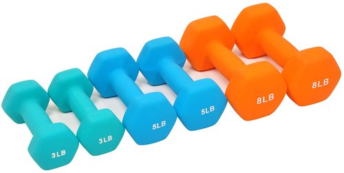 Fitvids Set of 6 Neoprene Dumbbell Hand Weights, Set with Rack: 3/5/8 Pairs
