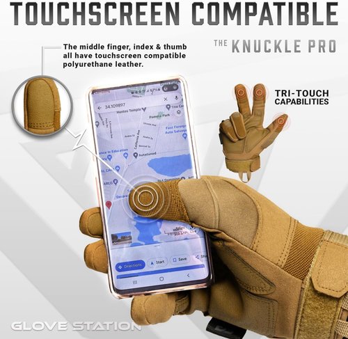 Glove Station Touchscreen Utility Gloves for Men - Hard Knuckle Protection for Motorcycle & Outdoor Work | Tan, Medium