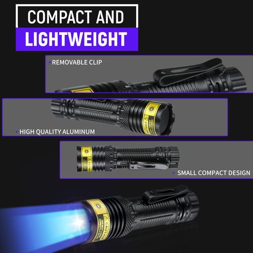 VMTENMV UV Flashlight USB Rechargeable 365nm Mini Blacklight, Wood's Lamp Portable Handheld Powerful LED UV Blacklight for Pet Urine,Rocks, Resin Curing