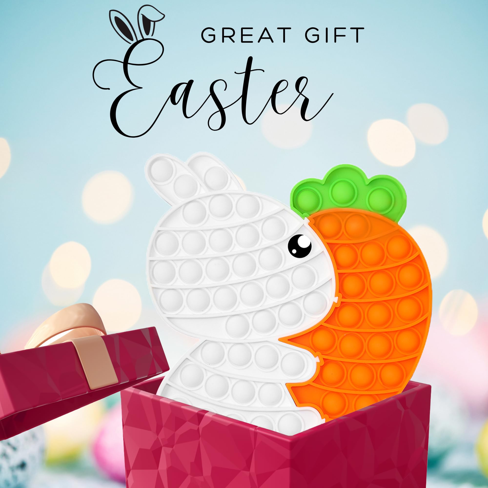 Easter Bunny Poppers, Bunny Carrot Pop Bubble Fidget Sensory Toy, Puzzle Popper, Easter Gifts for Kids,Toddler, Easter Basket for Toddlers Girl, Easter Toys, Stocking Easter Basket Stuffers (White)