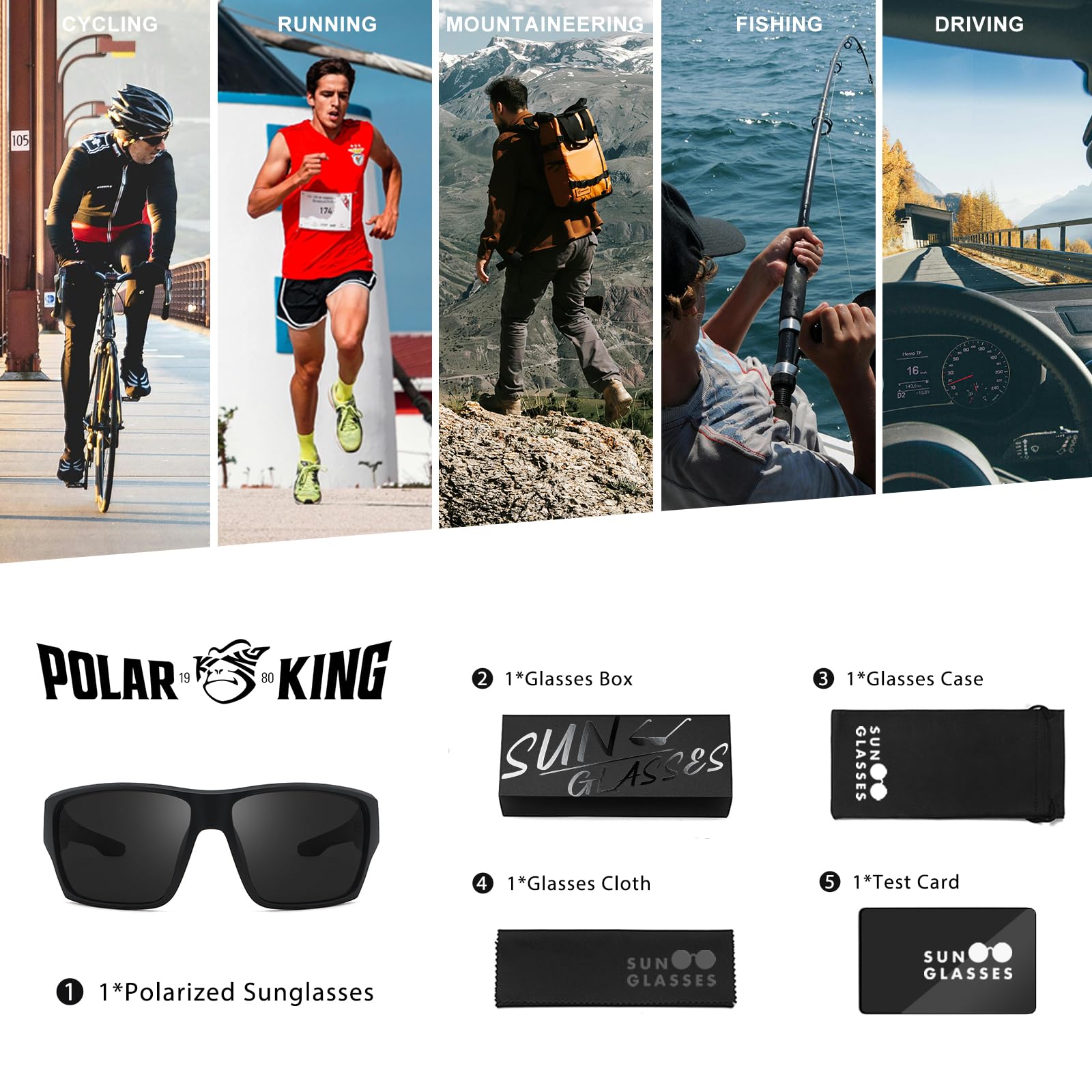 Polarized Sports Sunglasses for Men Women,Square Frame Cycling Fishing Wrap Around Sunglasses UV400 Protection Black
