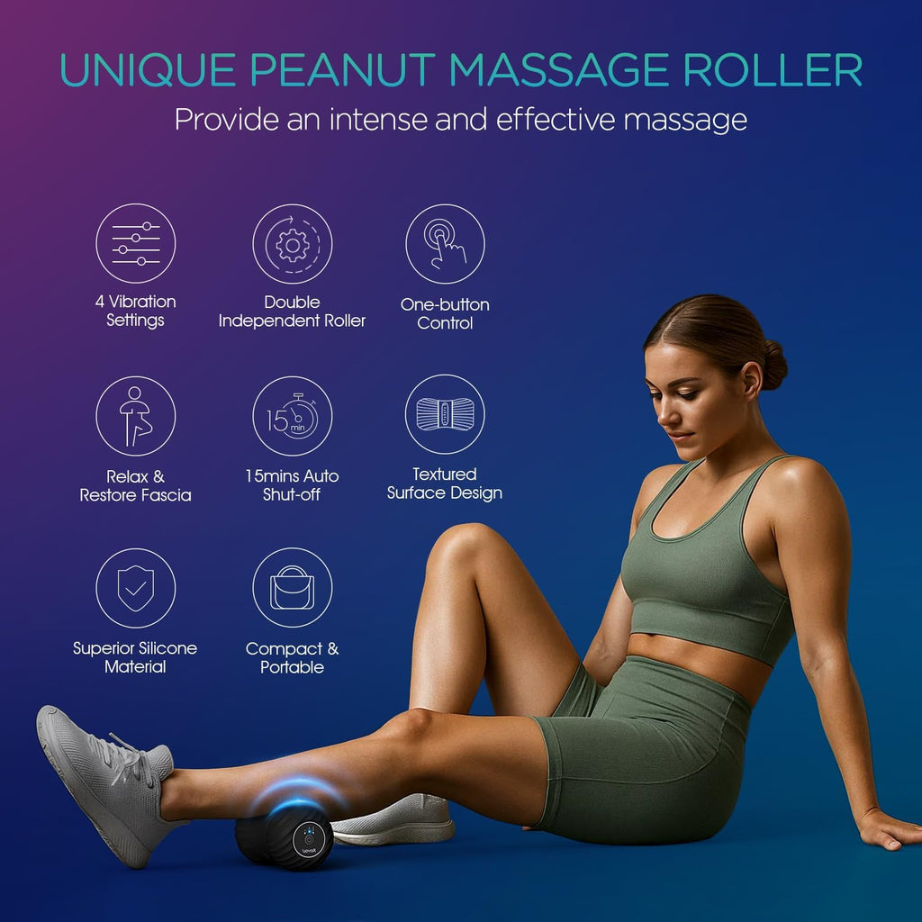 VOYOR-HEALTH Vibrating Peanut Massage Ball - Electric Deep Tissue Roller with 4 Intensities | Rechargeable for Muscle Pain Relief (Black)