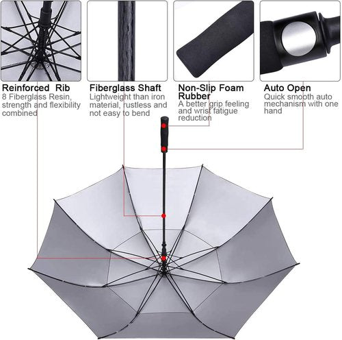 G4Free Extra Large Windproof Golf Umbrella - UV Protection, Automatic Open, Double Canopy | 54/62/68 Inch