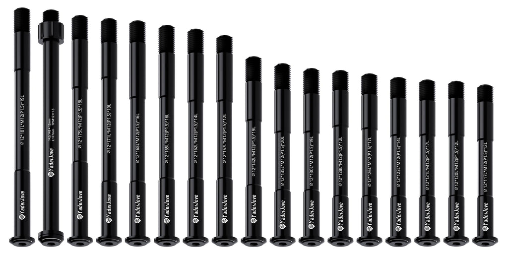 YaderJove Bicycle Thru Axle Adapter - Bike Hub Thru-axle for Bike Forks and Rear Shock, Thread Pitch: 1.5mm, Length: 12mm x117/120/121/123/126/128/130/135/142/157/162/165/168/171/175/177/181mm