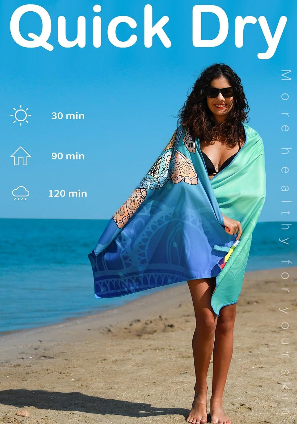 Skiennix Microfiber Beach Towels - Lightweight, Sand-Free, Quick-Dry | Large Compact Travel Essentials