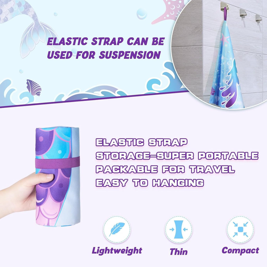 WERNNSAI Mermaid Kids Beach Towel - Double-Sided, Quick Dry, Ultra Absorbent | 30” x 60” Soft Swim Towel