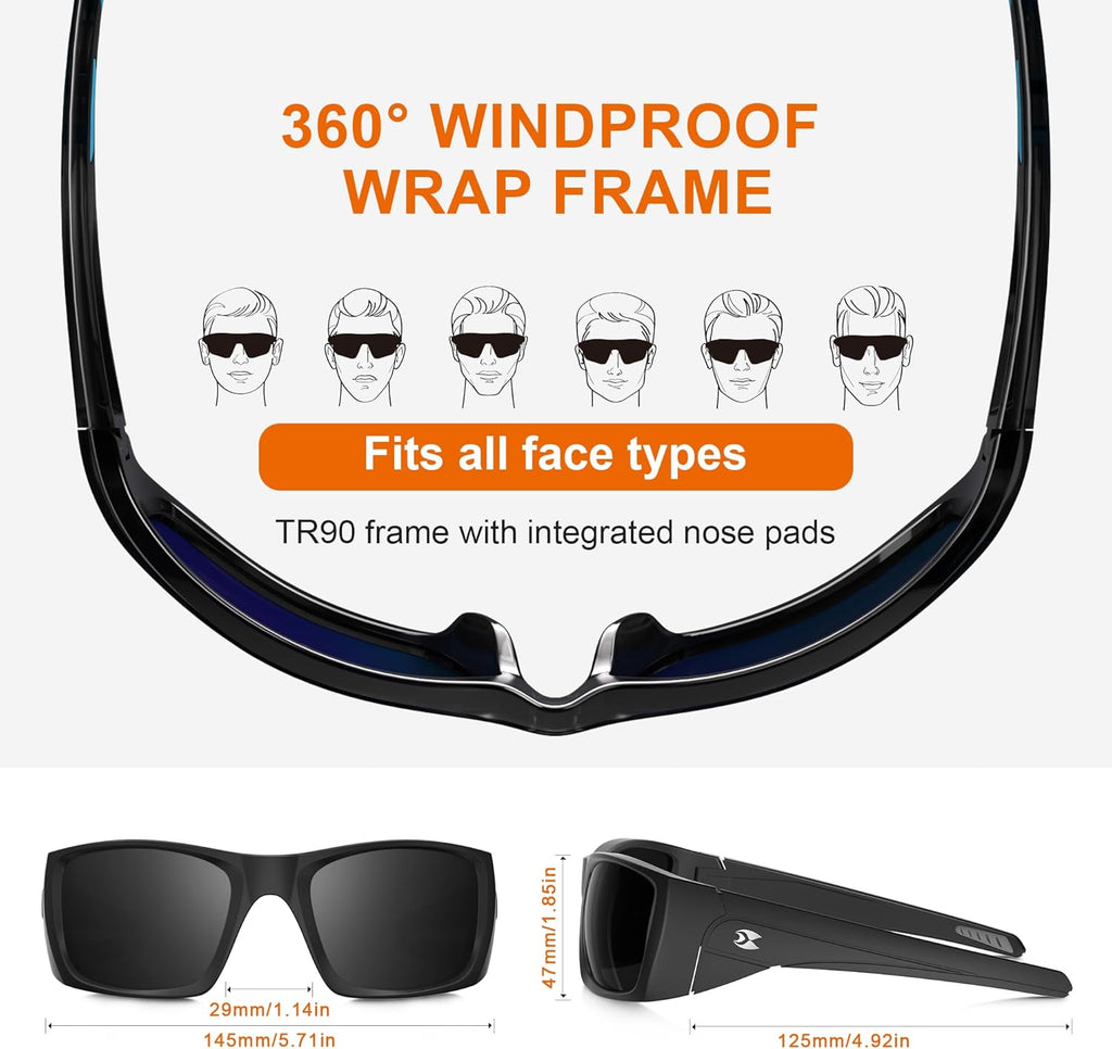Suoso Polarized Sports Sunglasses - UV400 Protection for Men & Women | Wrap-Around Design for Fishing, Driving, Cycling