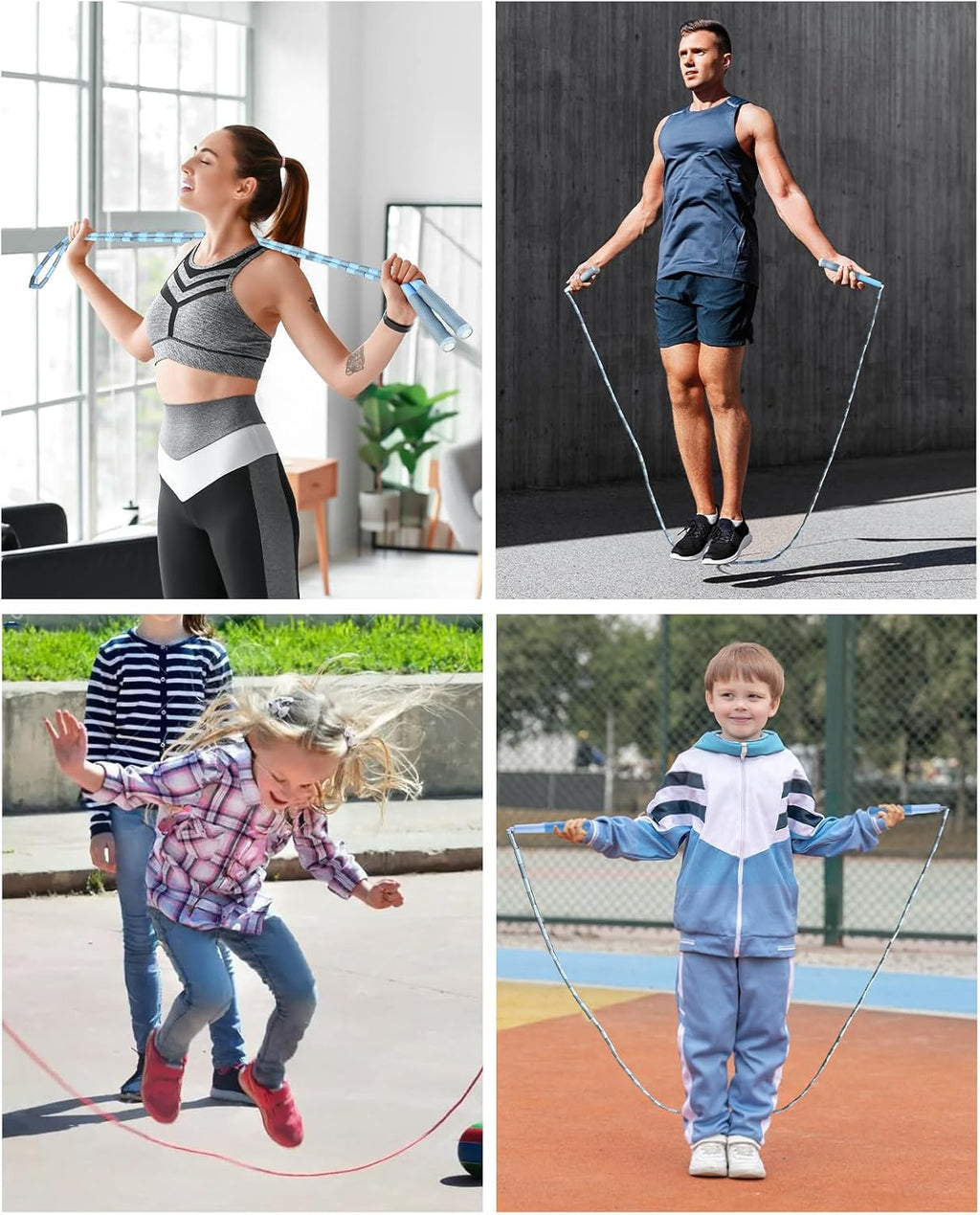 Skiennix Beaded Jump Rope - Adjustable Tangle-Free Skipping Rope for Kids & Adults | 2 Pack