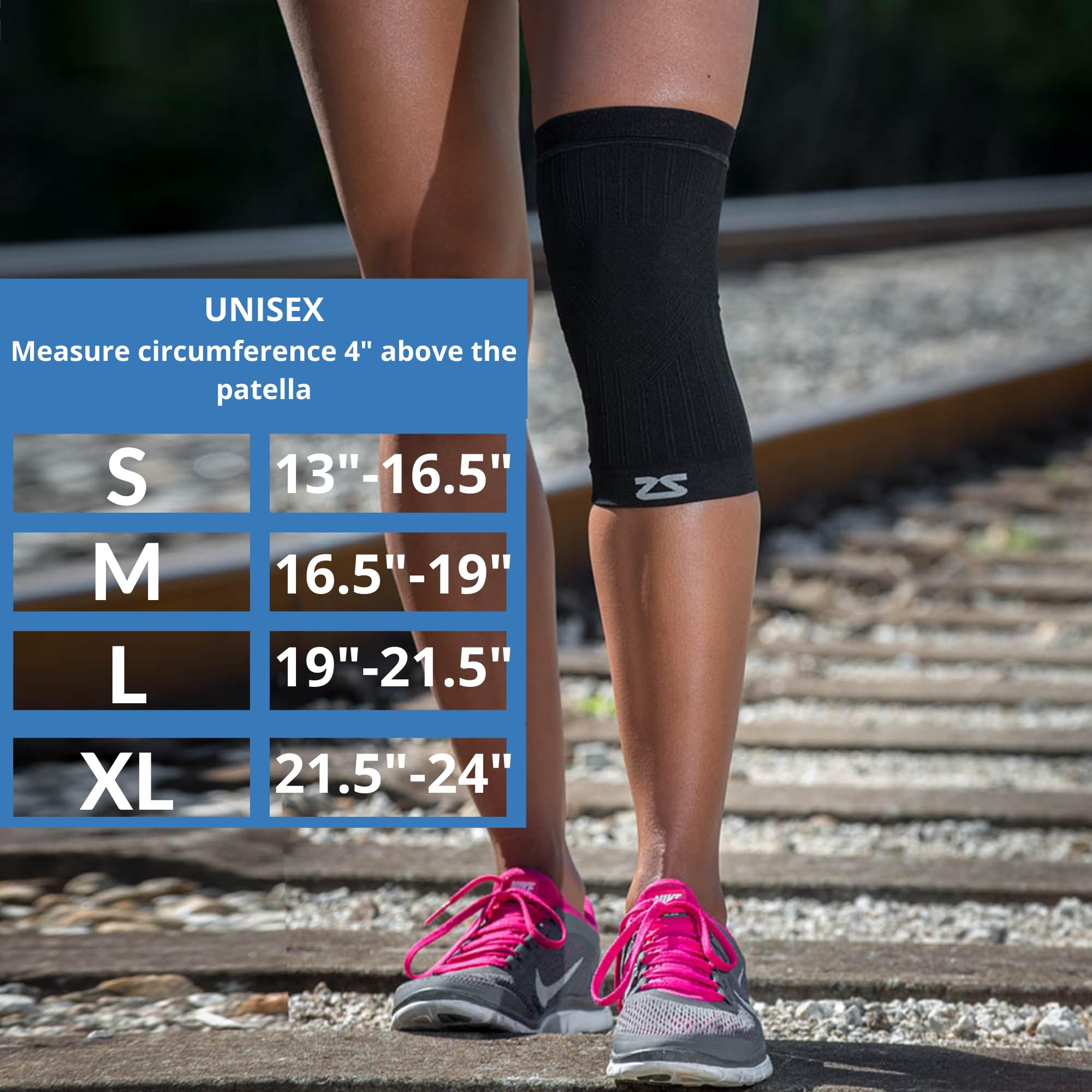 Zensah Compression Knee Sleeve - Knee Brace to Relieve Knee Pain and Treat Runners Knee for Men and Women (Medium, Midnight Black)