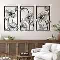 Resama Black Metal Flowers Wall Decor - Minimalist Abstract Floral Art for Bedroom, Bathroom, Kitchen
