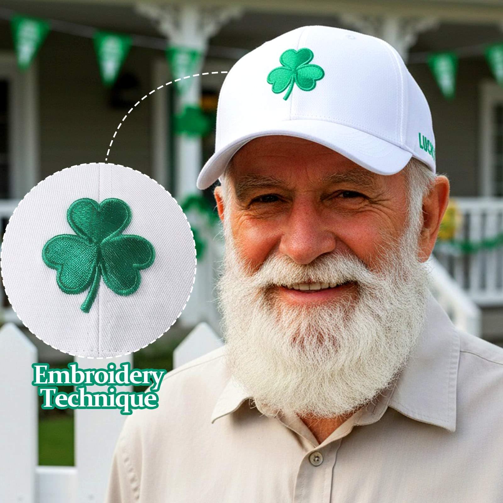 St Patricks Day Shamrock Baseball Cap Embroidered Clover Hat,Adjustable Irish Trucker Hat St. Patrick's Day Caps for Men Womenn,White