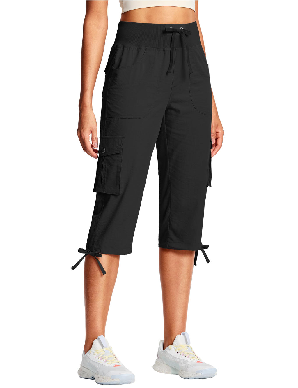 ISEEGZ 18" Capri Pants for Women Cargo Hiking Pants Lightweight Women's Capris with 6 Pockets Summer Casual Travel Black