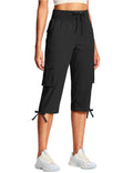 ISEEGZ 18" Capri Pants for Women Cargo Hiking Pants Lightweight Women's Capris with 6 Pockets Summer Casual Travel Black