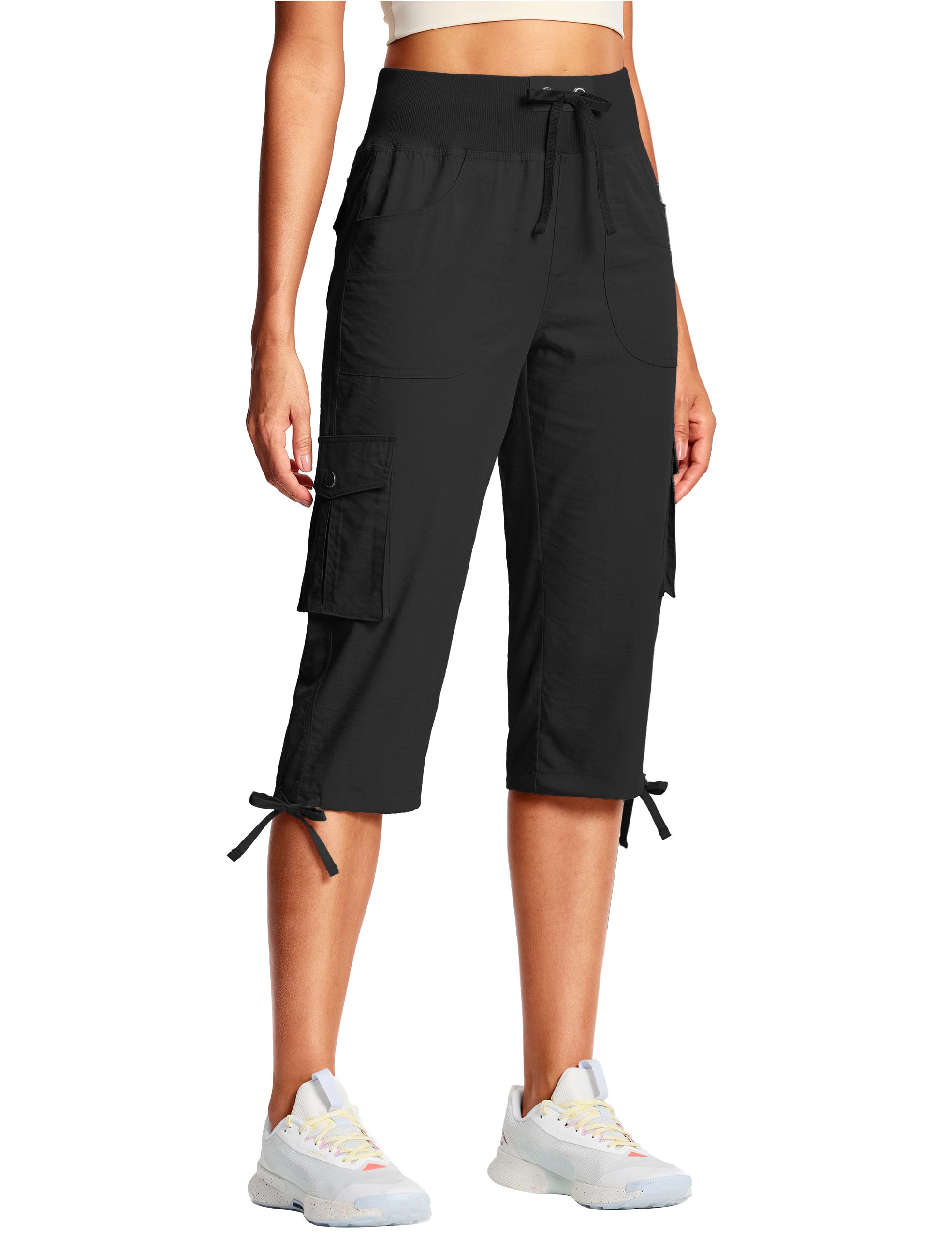 ISEEGZ 18" Capri Pants for Women Cargo Hiking Pants Lightweight Women's Capris with 6 Pockets Summer Casual Travel Black