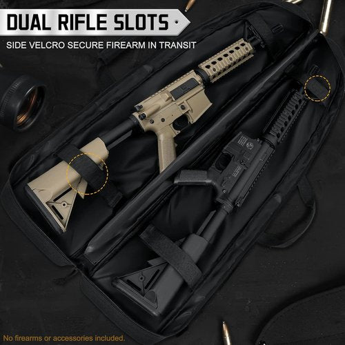DULCE DOM Tactical Double Rifle Case - Soft Gun Bag with Movable Divider & Accessory Pouches | 36-48 Inch