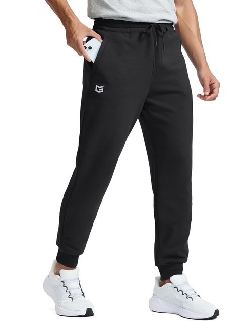 G Gradual Men's Cotton Fleece Lined Joggers with Zipper Pockets Athletic Running Workout Gym Sweatpants Winter Warm Pants Black