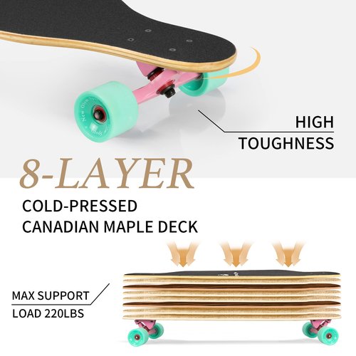 New Olym 41'' Longboard Skateboard 8 Layer Canadian Maple Drop Through Longboards for Youths Beginners, Dinosaur