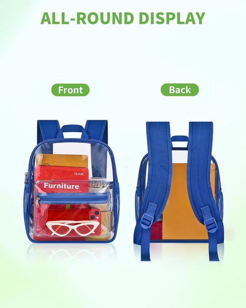 MAY TREE Clear Backpack - Ideal for Stadium Events | Compact 12x11x6 Inches - Blue Color