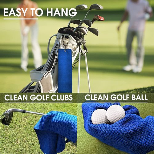 TOUNER Funny Golf Towel Gifts for Dad, Retirement Gifts for Men Golfer, Embroidered Microfiber Waffle Golf Towel with Clip (Blue, Gingham, 26x15 in)