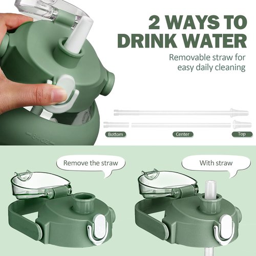 Kytffu 84oz Glass Water Bottle - Leakproof Gallon Jug with Straw & Silicone Sleeve | Olive Color