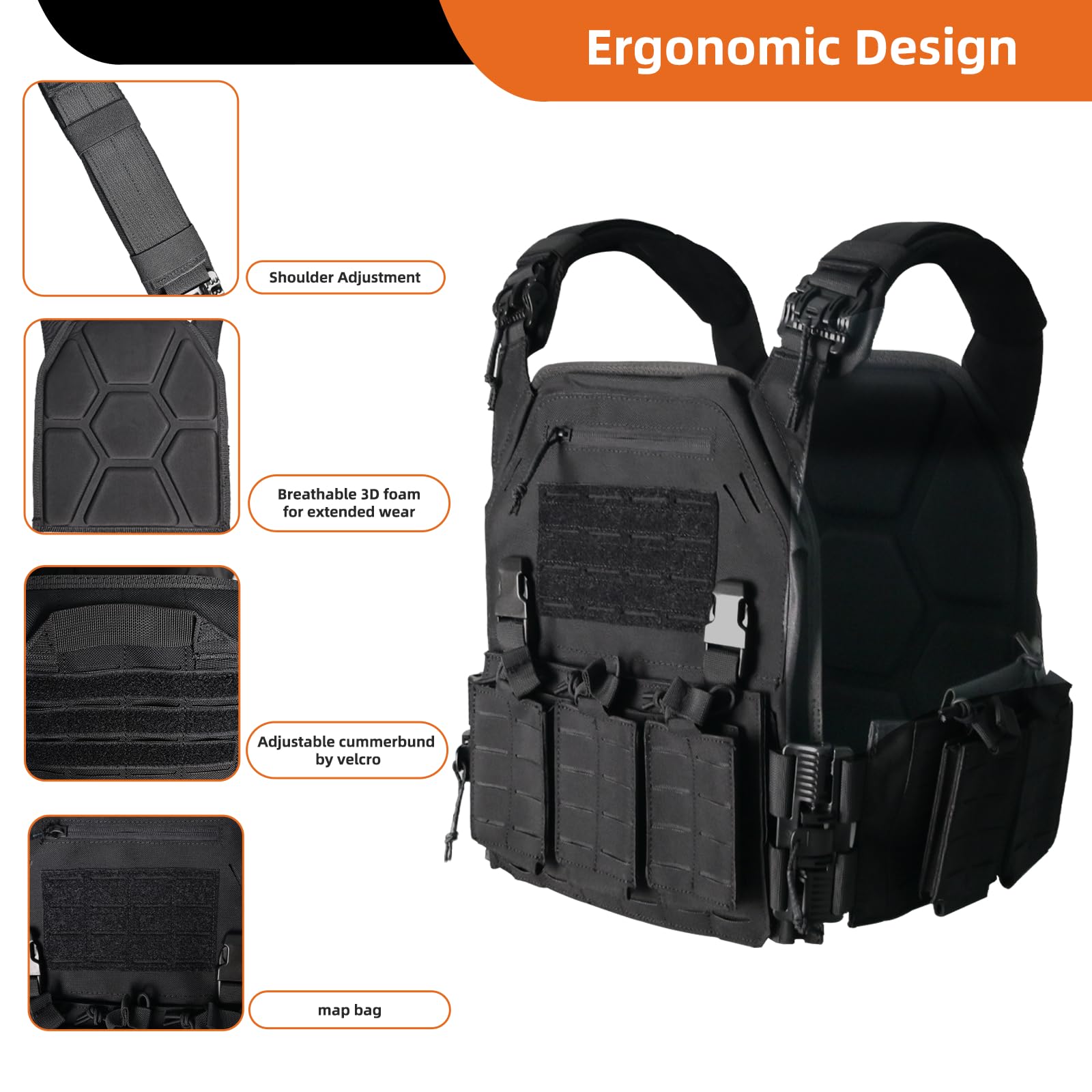 SUMSEEK Tactical Vest for Men with Molle System,1000D Nylon Plate Carrier,Quick Release for Airsoft Training