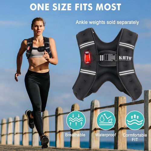 KHTO Weighted Vest Woman Men-5lbs/10lbs/15lbs/20lbs/25lbs/31lbs Weight Vest with Warning Light Reflective Strip for Workout, Strength Training, Running(5LB)