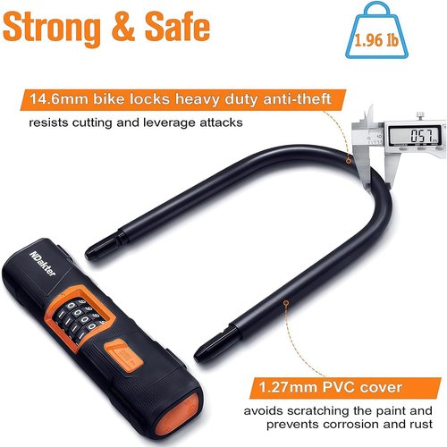 NDakter Heavy-Duty Bike Lock - Anti-Theft U Lock with 4-Digit Combination & 5Ft Steel Cable for E-Bikes, Scooters, Motorcycles