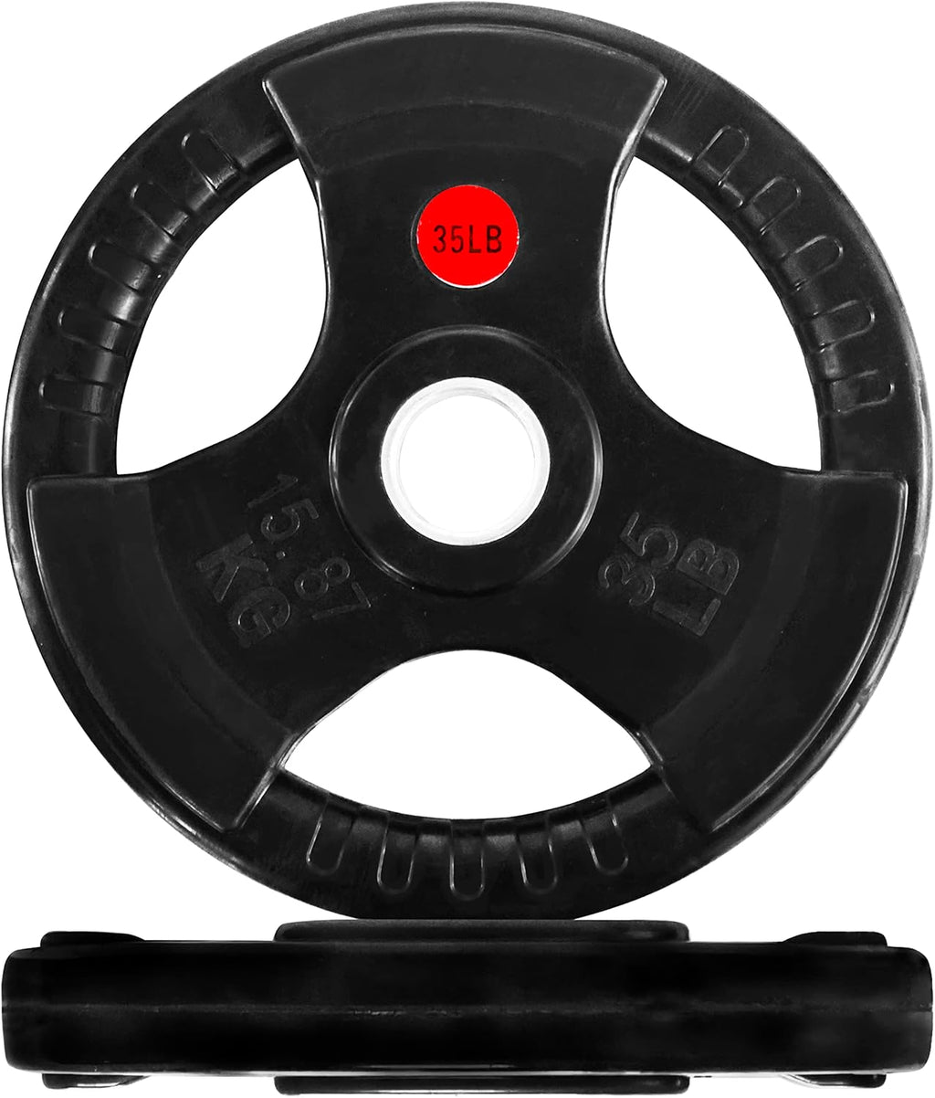 Signature Fitness Olympic 2-Inch Cast Iron Weight Plates - 35LB Pair for Strength Training