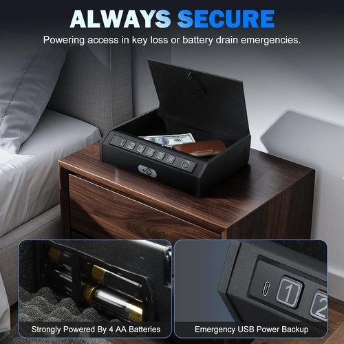 Biometric Gun Safe - Quick Access Fingerprint Pistol Safe for 2 Handguns | Silent Mode, LED Light & Steel Cable