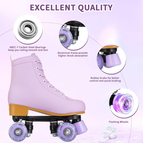 Silvertree Roller Skates for Women and Girls PU Leather High-top Adult Roller Derby Skate Wheels Light Up Roller Skate Four-Wheel Shiny Roller Skates for Girls Boys Men Unisex