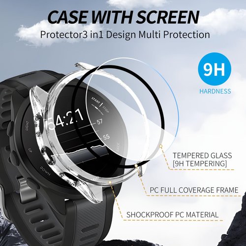Kimiyaki 4 Pack for Garmin Forerunner 165 &165 Music Screen Protector Case [Full Coverage], Hard PC Bumper All-Around Protective Accessories for Garmin Forerunner 165 Built-in Tempered Glass Film
